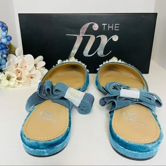 The Fix Women's Porter Pointed Toe Ankle Wrap Flat Slide Pearls Sea Gree… - Picture 4 of 7